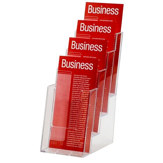 Esselte Free-Standing Brochure Holder – DL 4-Tray 4-Compartment | Desk Display for Offices & Retail