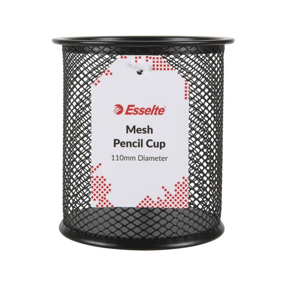 Esselte Mesh Pencil Cup – Black | Steel Desk Accessory for Pens & Small Items