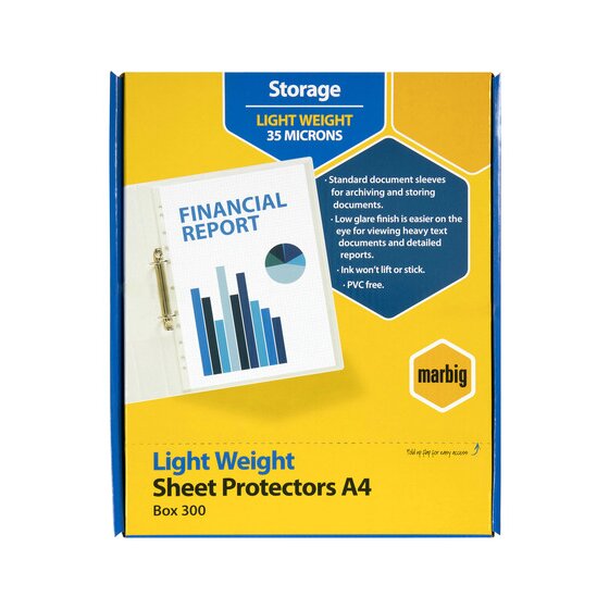 Marbig Lightweight A4 Sheet Protectors – 300 Pack Box