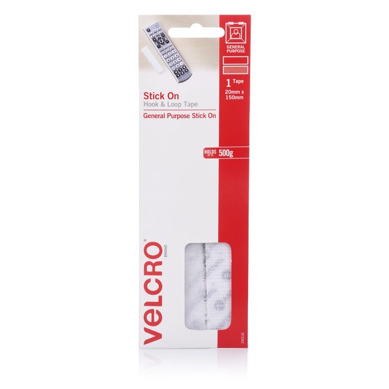 Velcro Hook & Loop Strips 20mm x 150mm White – Pack of 1