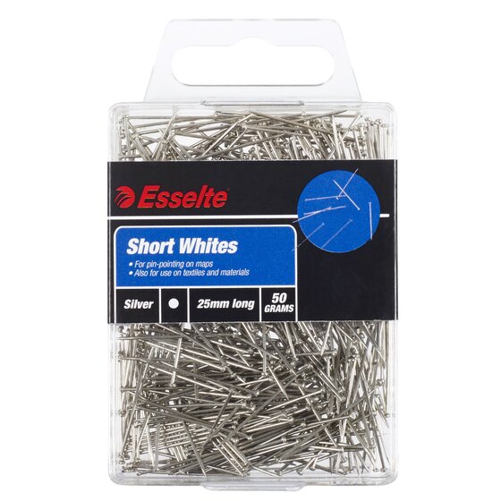 Esselte Short Pins – White, 25mm, 50g