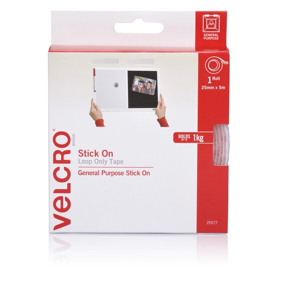 VELCRO Stick-On Loop Side Only 25mm x 5m White