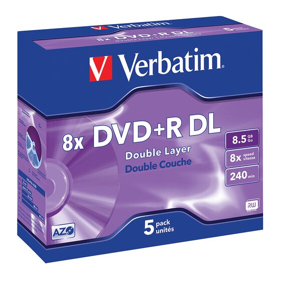 Verbatim DVD+R 8.5GB Double Layer 5-Pack with Jewel Cases (8x)