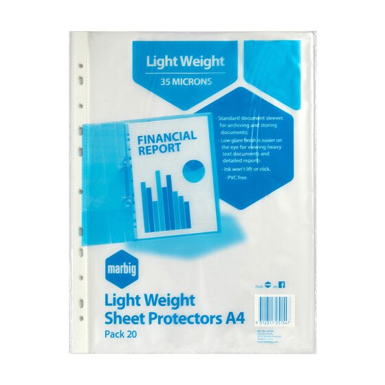 Marbig Lightweight A4 Sheet Protectors – 20 Pack