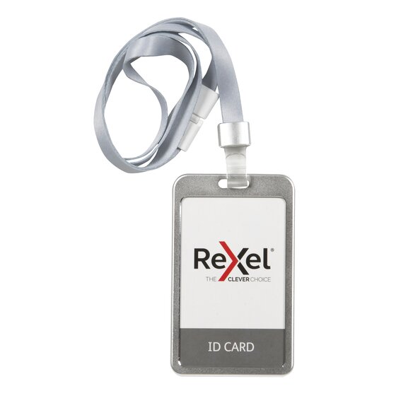 Rexel ID Card Holder with Lanyard – Aluminium Silver, Portrait