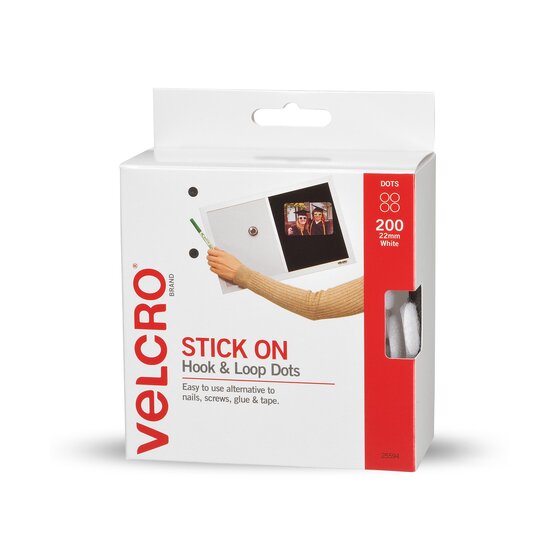 VELCRO Hook and Loop Dots 22mm x 200 White Dispenser