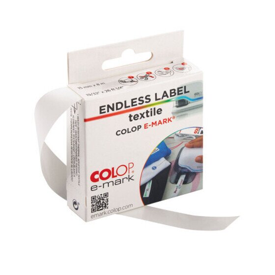 COLOP e-mark Endless Label Roll — White Textile, 14mm × 8m