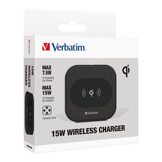 Verbatim 15W Wireless Charger – Space Grey | Apple & Android Compatible