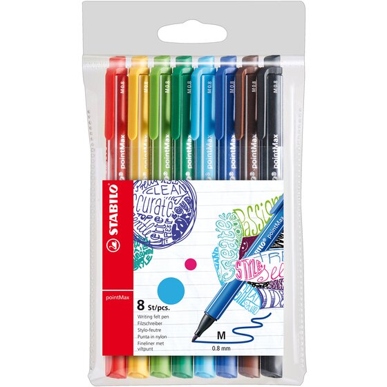 STABILO Pointmax Fineliner 0.8mm Assorted Colours – 8 Pack