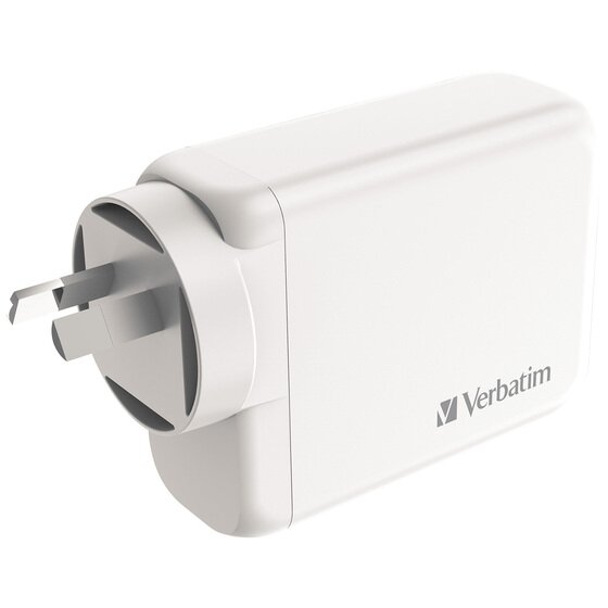 Verbatim USB GaN Charger – 100W, 3 USB-C + 1 USB-A, White