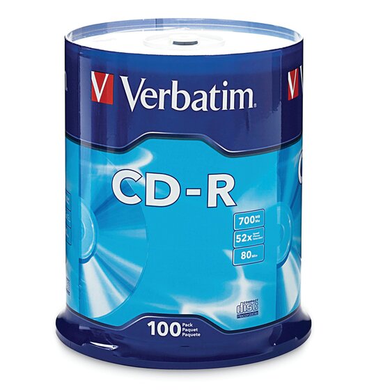 Verbatim CD-R 80 Min 52X 700MB – 100 Pack Spindle