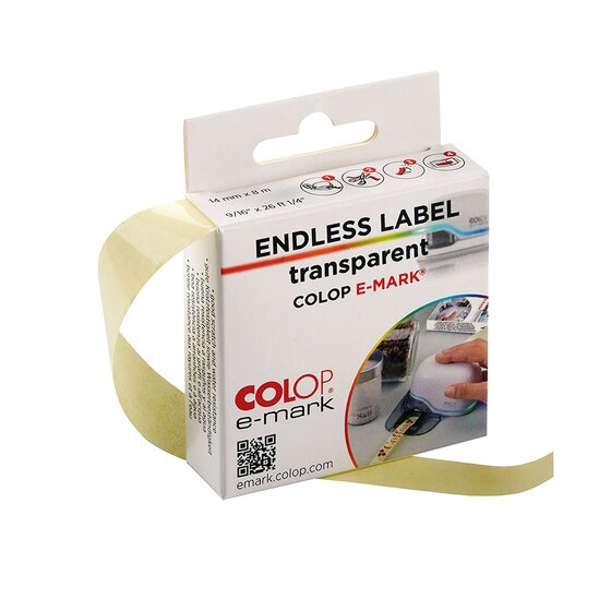 COLOP e-mark Endless Label Roll — Transparent, 14mm × 8m