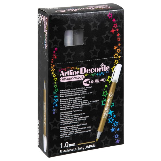 Artline Decorite Metallic Marker – 1.0mm Tip, Gold | Opaque Ink for Card, Glass, Metal & Plastic