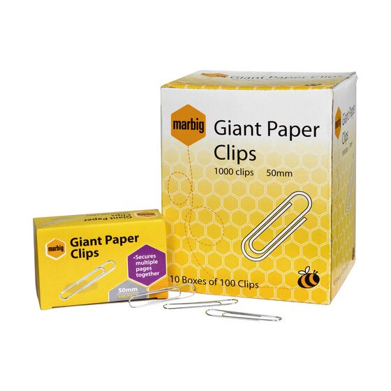MARBIG Giant Paper Clips 50mm – Box of 100