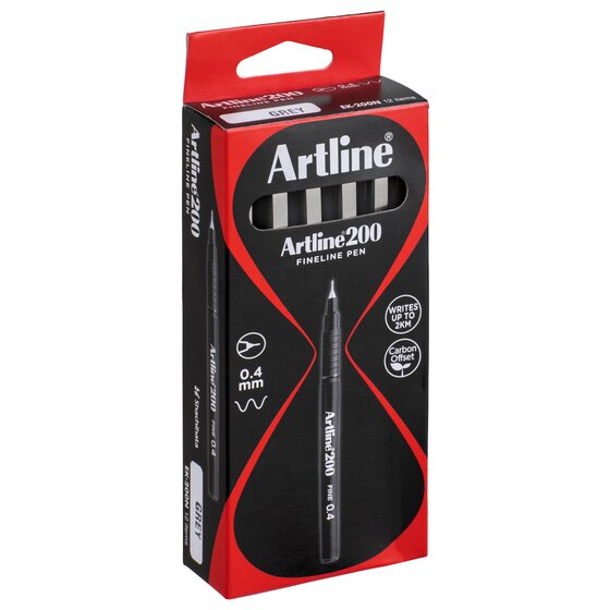 Artline 200 Fineliner Pen 0.4mm Grey – Instant-Dry, Blur-Proof