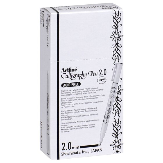 Artline 242 Calligraphy Pen – 2mm Nib, Black Ink | Acid-Free Water-Based Pigment