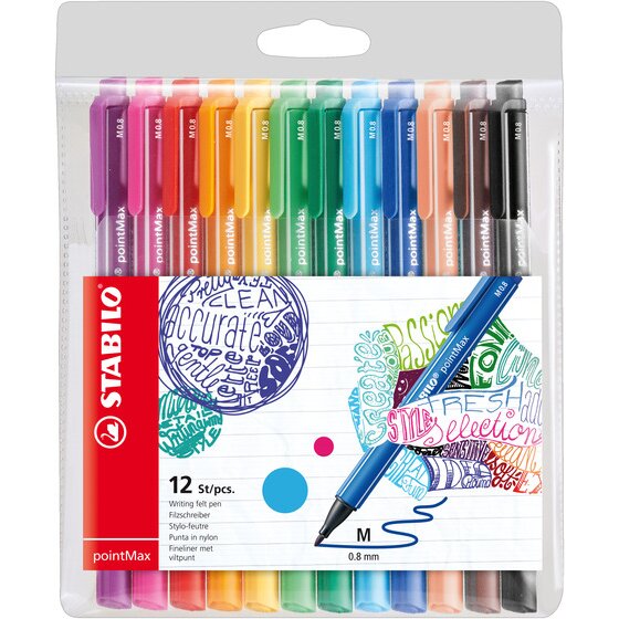 STABILO Pointmax Fineliner 0.8mm Assorted Colours – 12 Pack