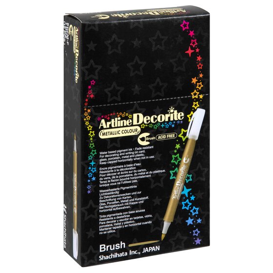Artline Decorite Brush Marker – Metallic Red | Opaque Ink for Glass, Metal, Plastic & More