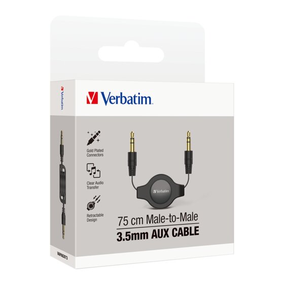 Verbatim 3.5mm AUX Audio Cable 75cm Retractable