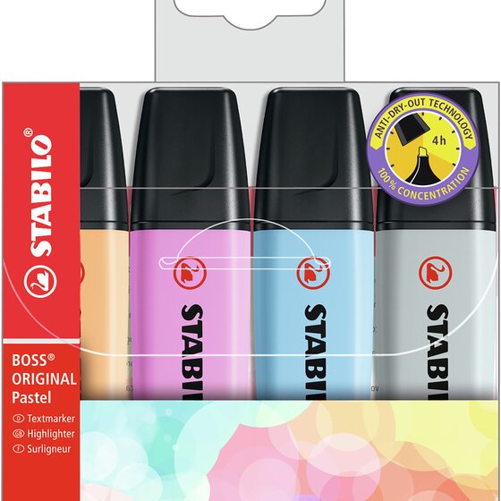 Stabilo Boss Pastel Highlighter Assorted Wallet Pack of 4