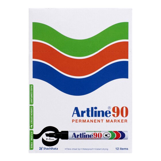 Artline 90 Permanent Marker – 5mm Chisel Nib, Assorted Colours