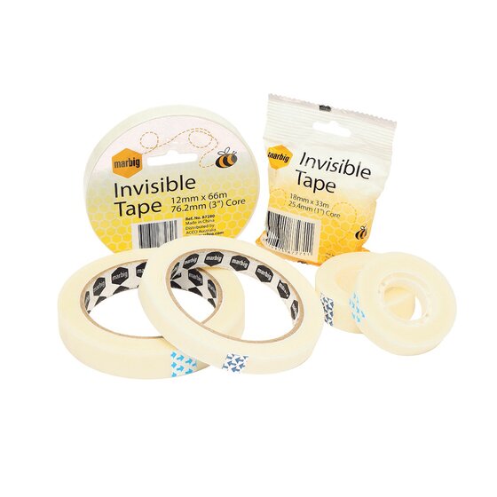 Marbig Invisible Tape – 12mm × 33m, 25.4mm Core