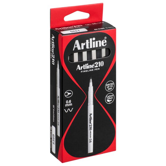 Artline 210 Fineliner Pen – 0.6mm Grey | Instant-Dry Water-Based Ink