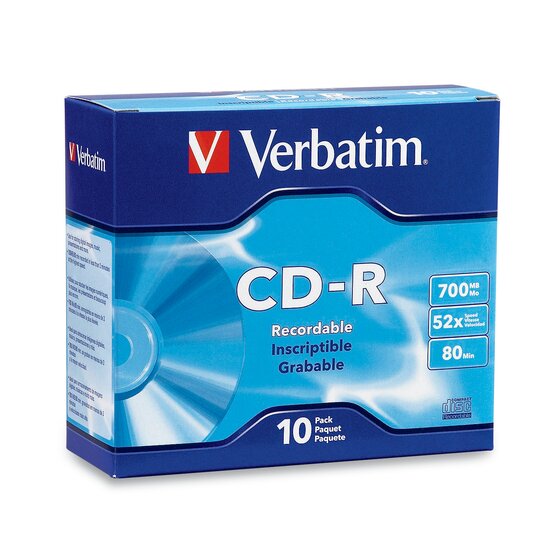 VERBATIM CD-R Slim Jewel Case — Pack of 10, 52X Speed, 80 Min