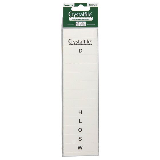 CRYSTALFILE Inserts A–Z White Pack of 52 – Suspension File Tab Labels