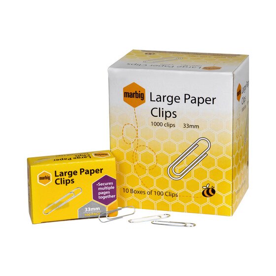 MARBIG Large Paper Clips 33mm – Box of 100
