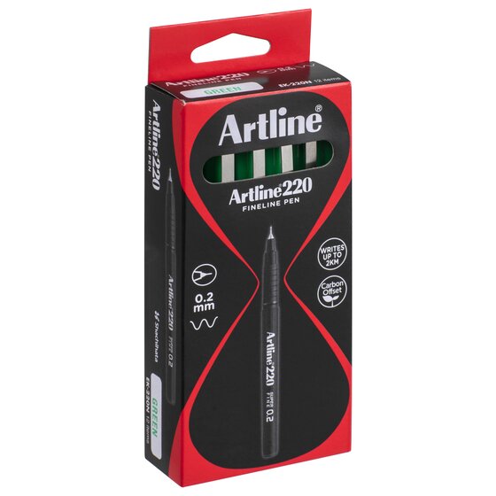 Artline 220 Fineliner Pen – 0.2mm Green | Precision Lines for Stencils & Lettering Guides