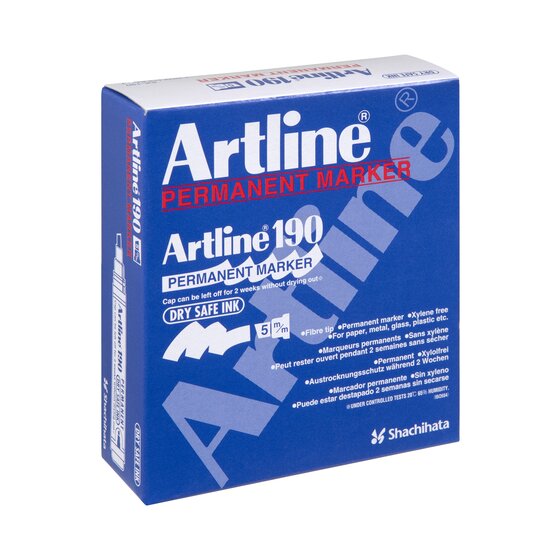 Artline 190 Permanent Marker – 5mm Chisel Nib, Black, Dry Safe Formula