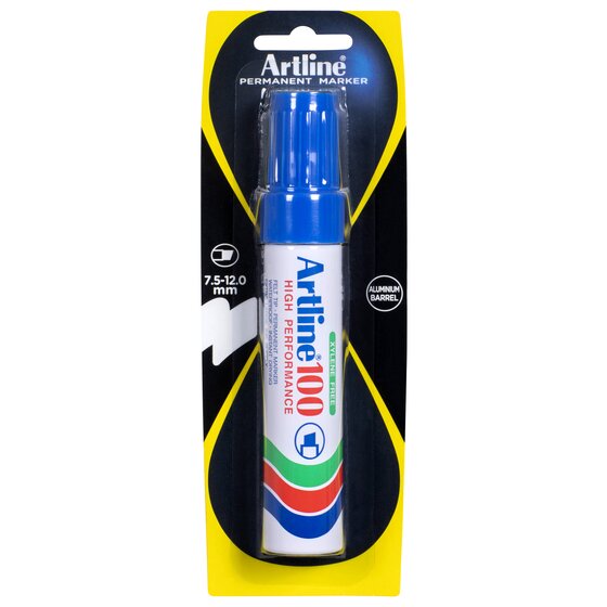 Artline 100 Permanent Marker – 12mm Chisel Nib, Blue
