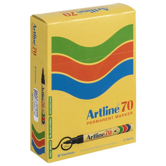 Artline 70 Permanent Marker – 1.5mm Bullet Nib, Brights Assorted