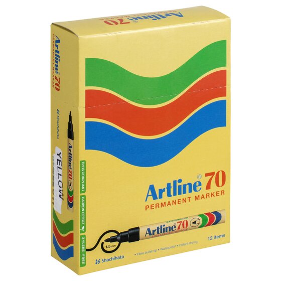 Artline 70 Permanent Marker – 1.5mm Bullet Nib, Yellow