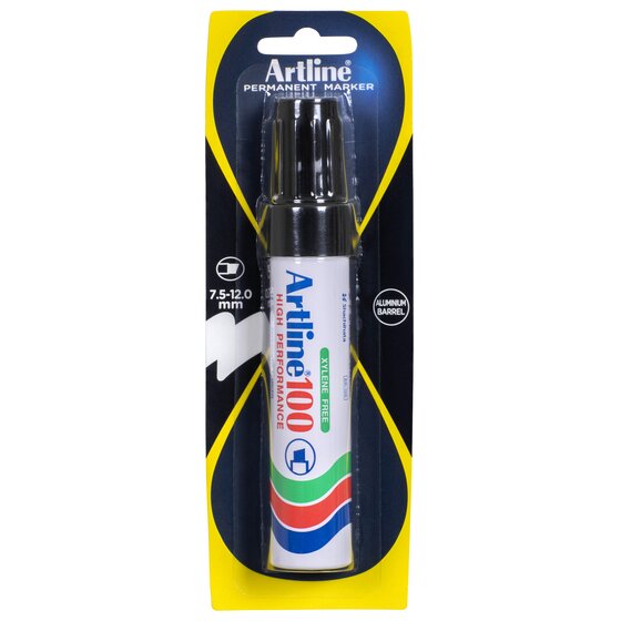 Artline 100 Permanent Marker – 12mm Chisel Nib, Black (HS)