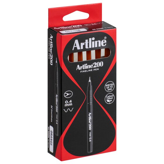 Artline 200 Fineliner Pen 0.4mm – Orange | Instant-Dry, Blur-Proof Ink for Precise Writing & Drawing