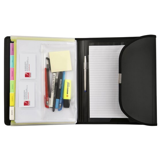 Marbig Professional 6-Pocket A4 Compendium – Black Polypropylene with Writing Pad