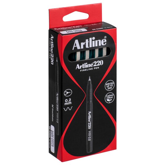 Artline 220 Fineliner Pen – 0.2mm Dark Green | Precision Stencil & Lettering