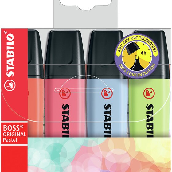 Stabilo Boss Pastel Highlighter – Assorted 4-Pack Wallet