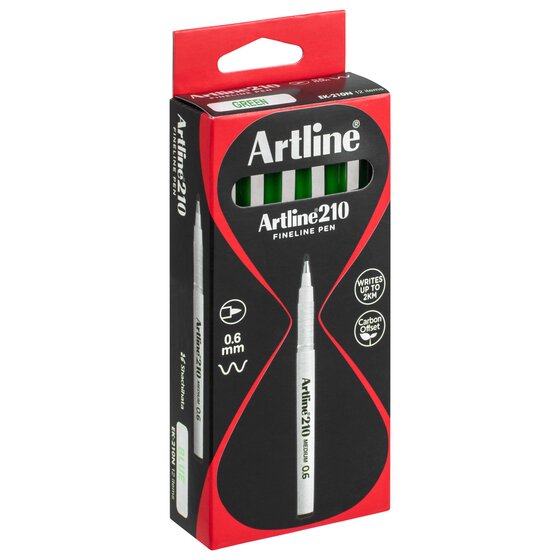 Artline 210 Fineliner Pen 0.6mm – Green | Smooth, Bold Lines That Don't Smudge