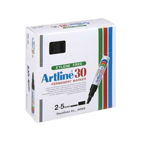 Artline 30 Permanent Marker – 5mm Chisel Nib, Black, Hard-Wearing Aluminium Barrel