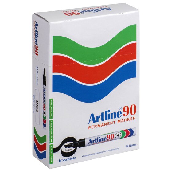 Artline 90 Permanent Marker – 5mm Chisel Nib, Blue Ink