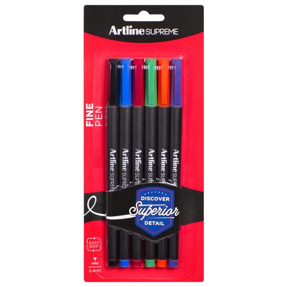 Artline Supreme Fineliner Pen 0.4mm – Assorted Colours, Pack of 6