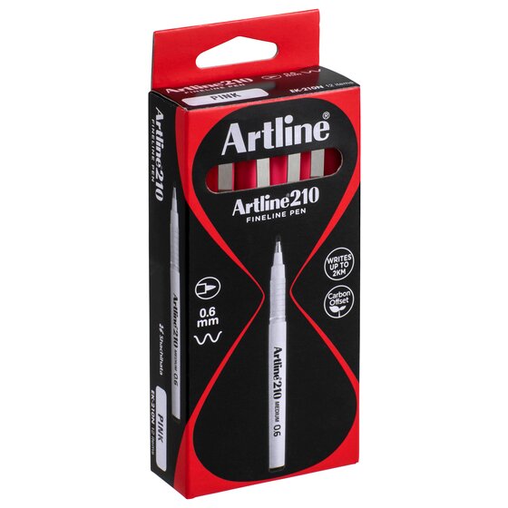 Artline 210 Fineliner Pen – 0.6mm Pink | Instant-Dry Water-Based Ink