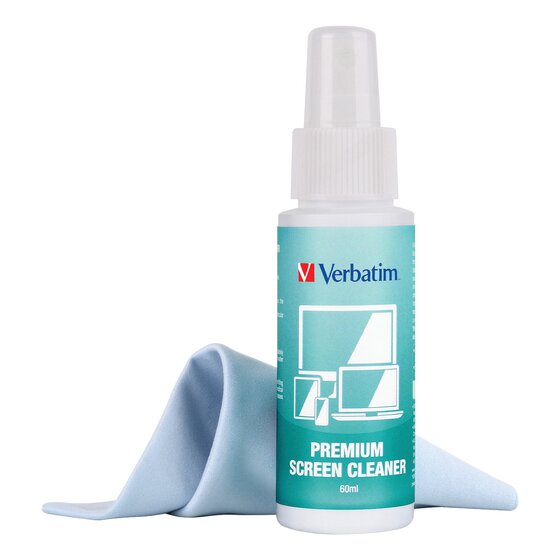Verbatim Screen Cleaning Kit – 60ml Spray + Microfibre Cloth | Antibacterial
