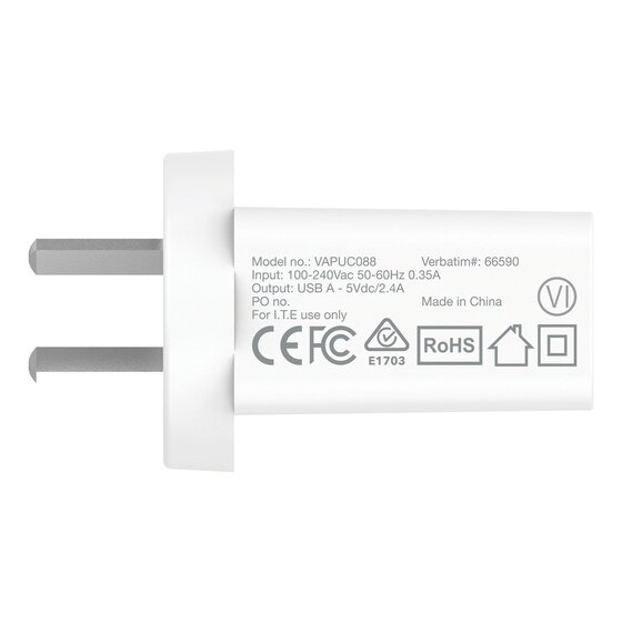 Verbatim Single USB Wall Charger – 2.4A