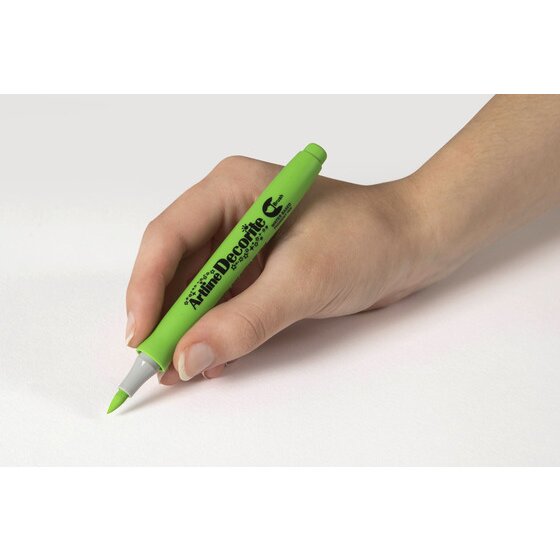 Artline Decorite Standard Brush Marker – Yellow Green | Opaque Ink for Glass, Metal, Plastic & Card