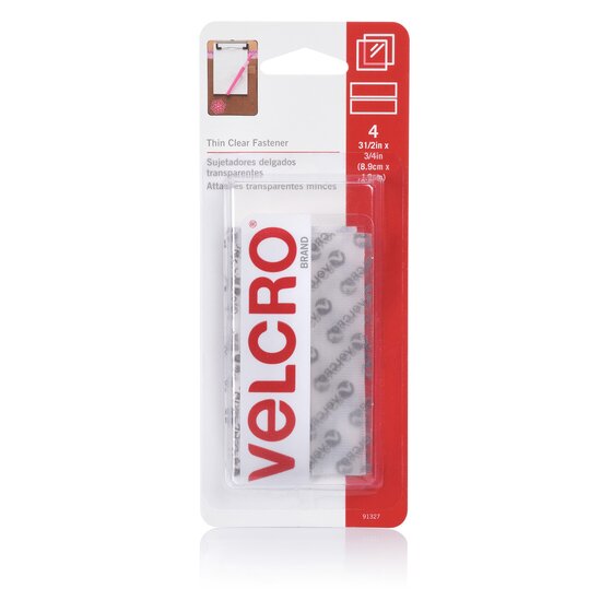 Velcro Thin Clear Hook & Loop Strips – 19 x 89mm, Pack of 4