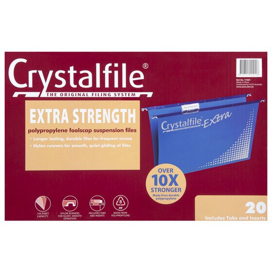Crystalfile Complete Polypropylene Suspension Files | Foolscap | Blue | Pack of 20